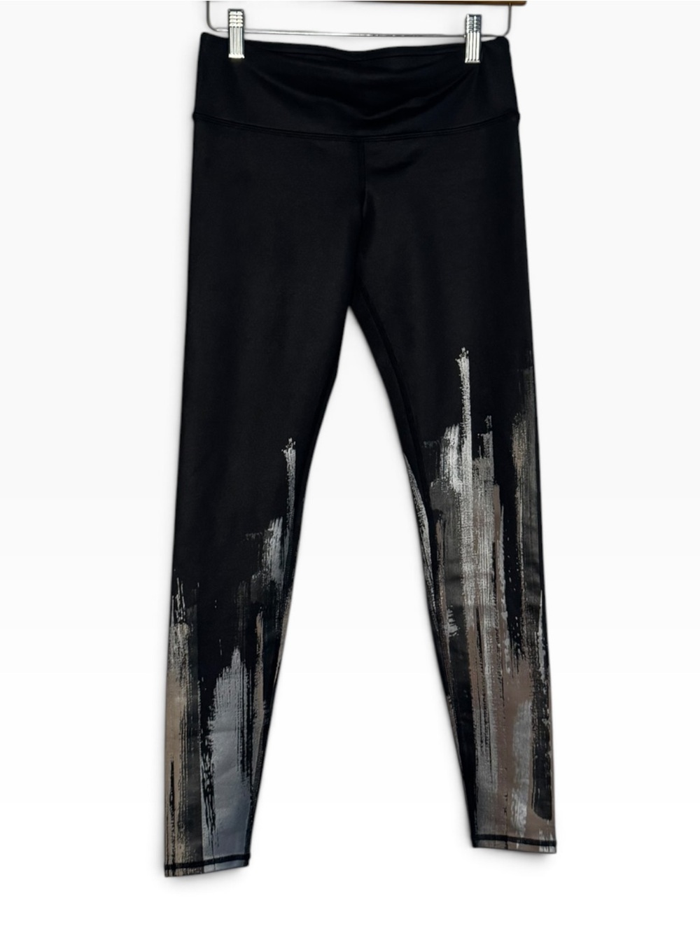 Alo Yoga Airbrush Leggings Black Metallic Silver Gold Brush Stroke NWOT Small
